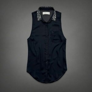 A&F Andrea Chiffon Bejeweled Pearl Top